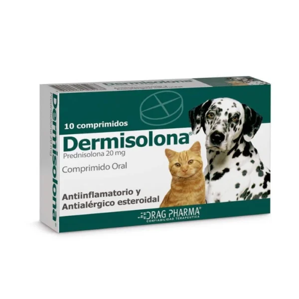 Caja de Dermisolona 20 mg antiinflamatorio para perros y gatos