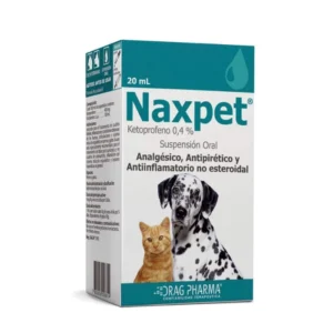 Frasco de Naxpet Jarabe 20 mL con ketoprofeno para perros y gatos