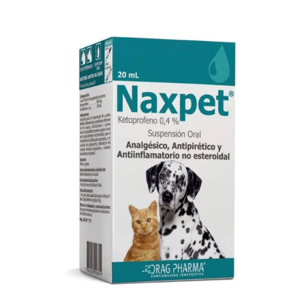 Frasco de Naxpet Jarabe 20 mL con ketoprofeno para perros y gatos